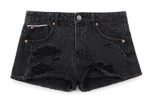 Pull&Bear Women's Black Cut-Off Denim Shorts