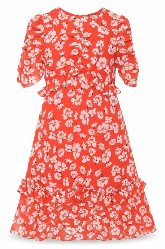 Very Floral Long Dress Women UK 14 Red Polyester