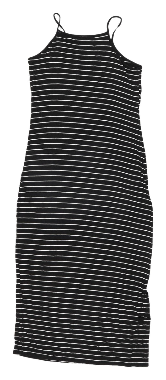 Black Striped Bodycon Midi Dress - Women's Summer Style Size M