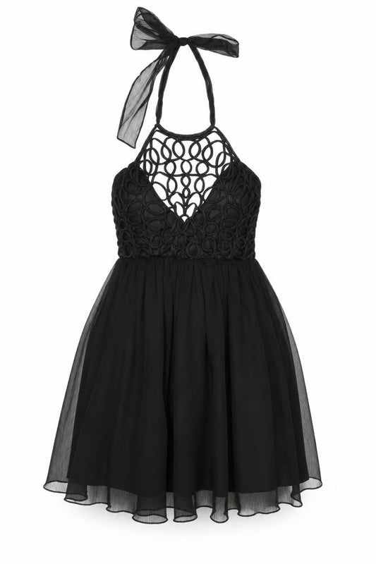 Lipsy Women's Black Halter Fit & Flare Party Dress UK 12