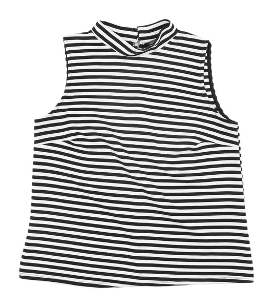 South Women's Black Striped Mock Neck Tank Top UK 16