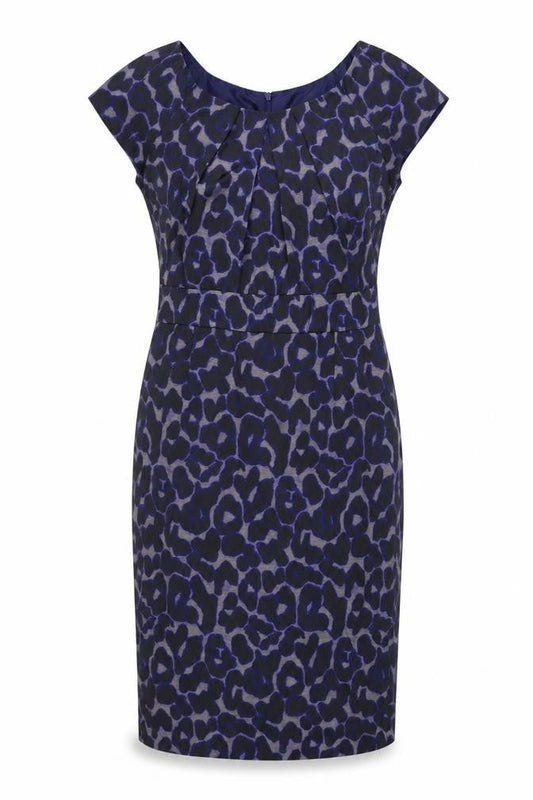 Kaliko Women's Blue Leopard Print Sheath Dress, Size 14