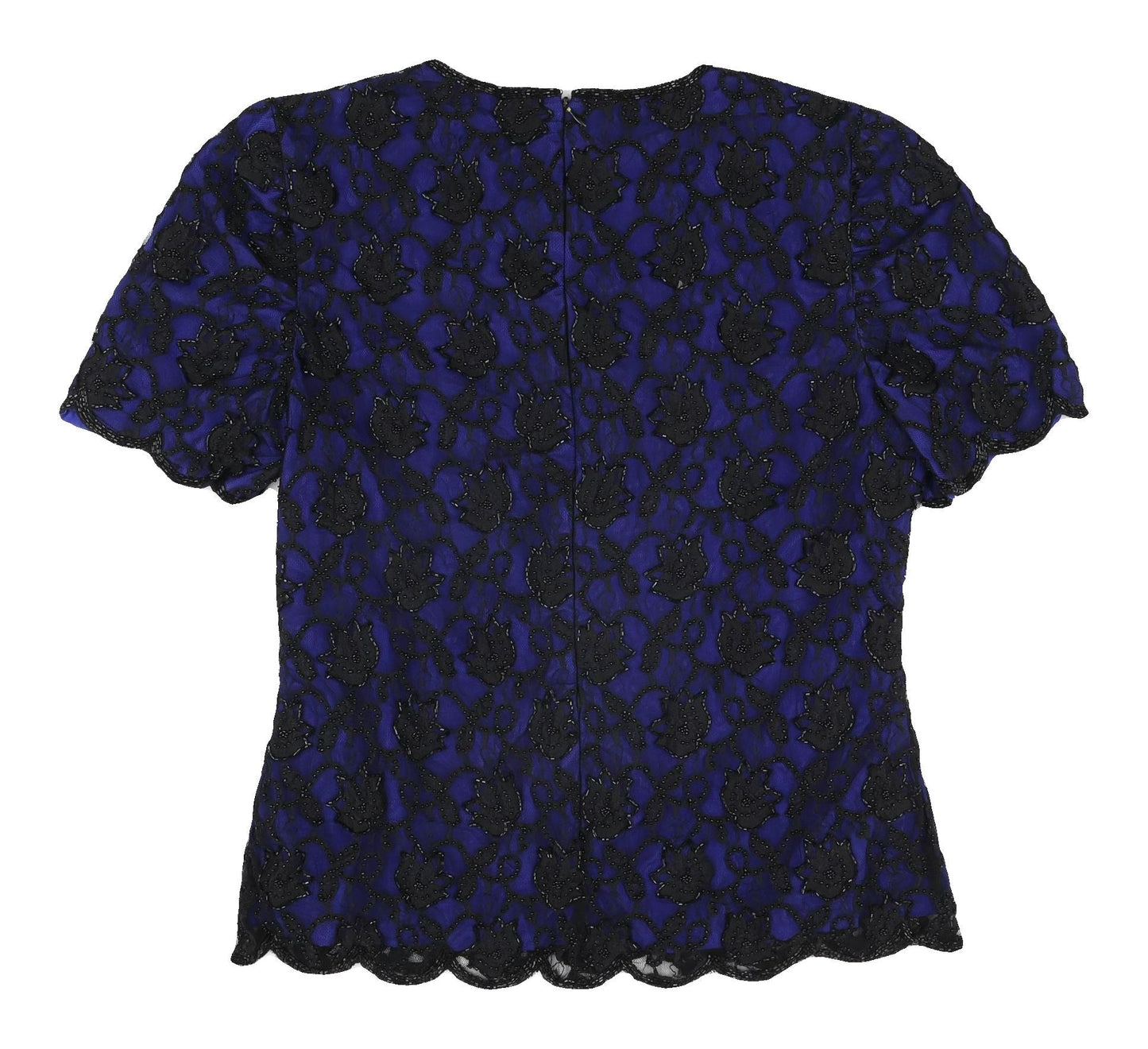 Kaleidoscope Women's Blue Beaded Lace Blouse, Size 12