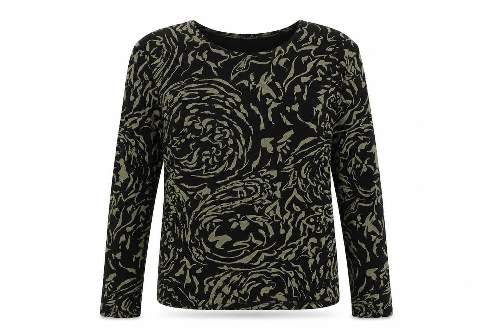 PSE Women's Black Animal Print Long Sleeve Top, Size M