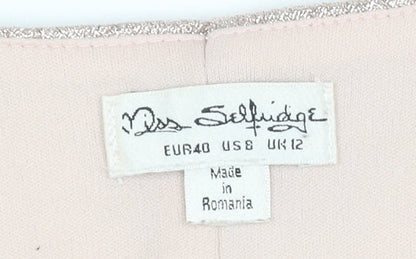 Close-up detail of Miss Selfridge Women's Silver Cropped Blouse UK 12