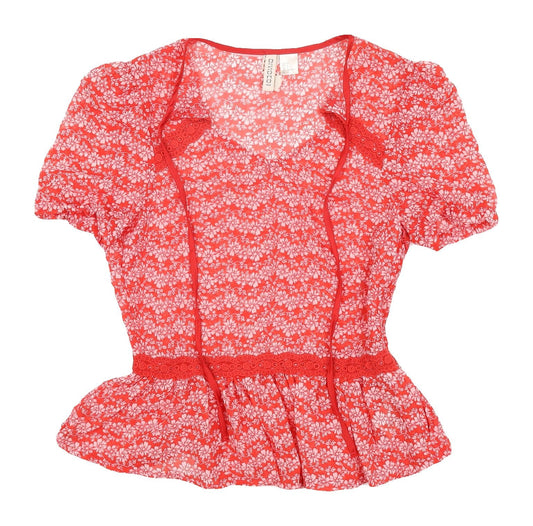 H&M Red Floral Blouse, Women's Size 6, Summer Chic