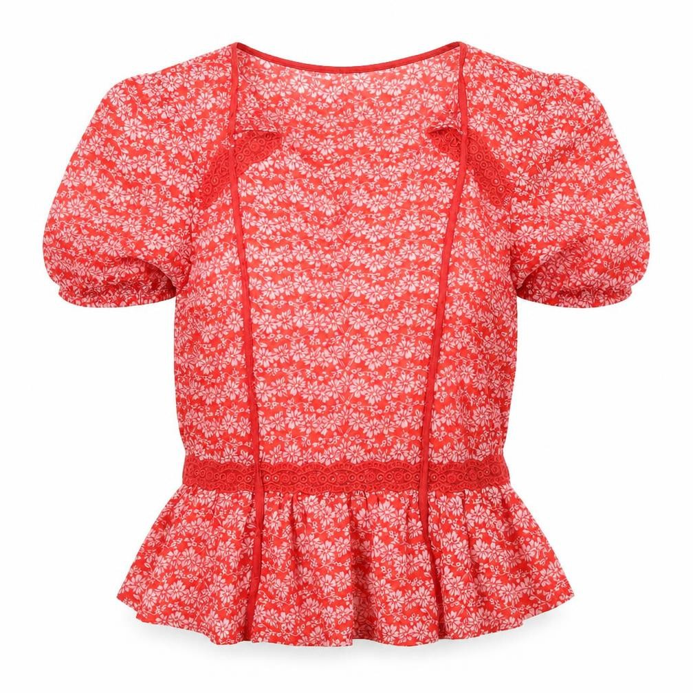 H&M Red Floral Blouse, Women's Size 6, Summer Chic