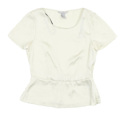 H&M Ivory Short Sleeve Women's Top, Size 4, Scoop Neck
