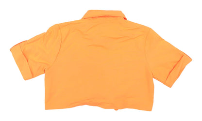 Back view of Rising Orange Cropped Button-Up Shirt, size L