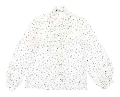 Zara Women's White Floral Blouse XS Sheer Button-Up