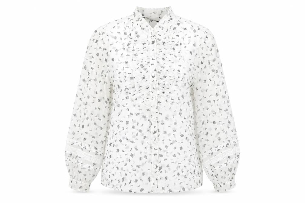 Zara Women's White Floral Blouse XS Sheer Button-Up