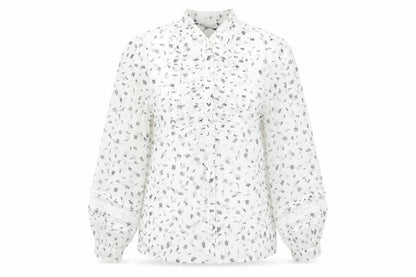 Zara Women's White Floral Blouse XS Sheer Button-Up