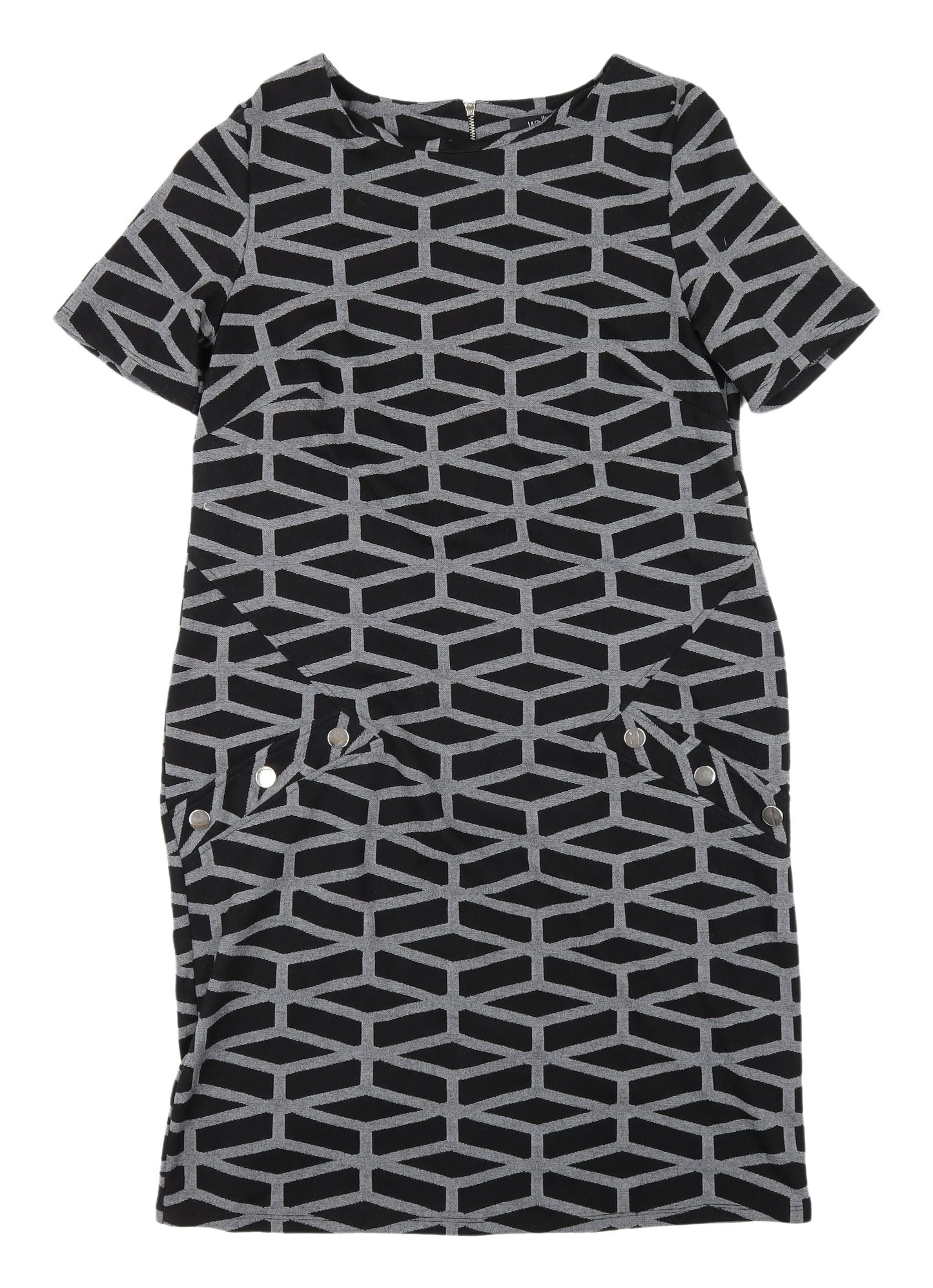 Wallis Women's Black Geometric Shift Dress Size 10