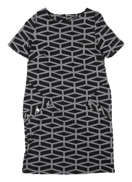 Wallis Women's Black Geometric Shift Dress Size 10