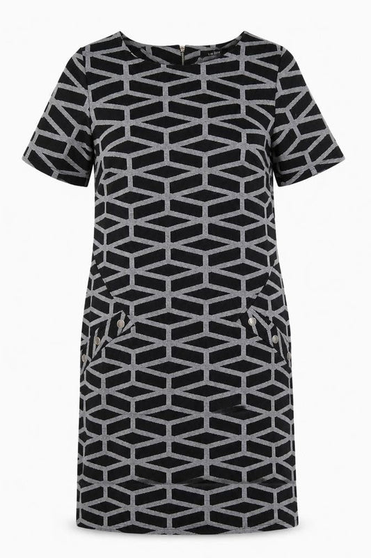 Wallis Women's Black Geometric Shift Dress Size 10