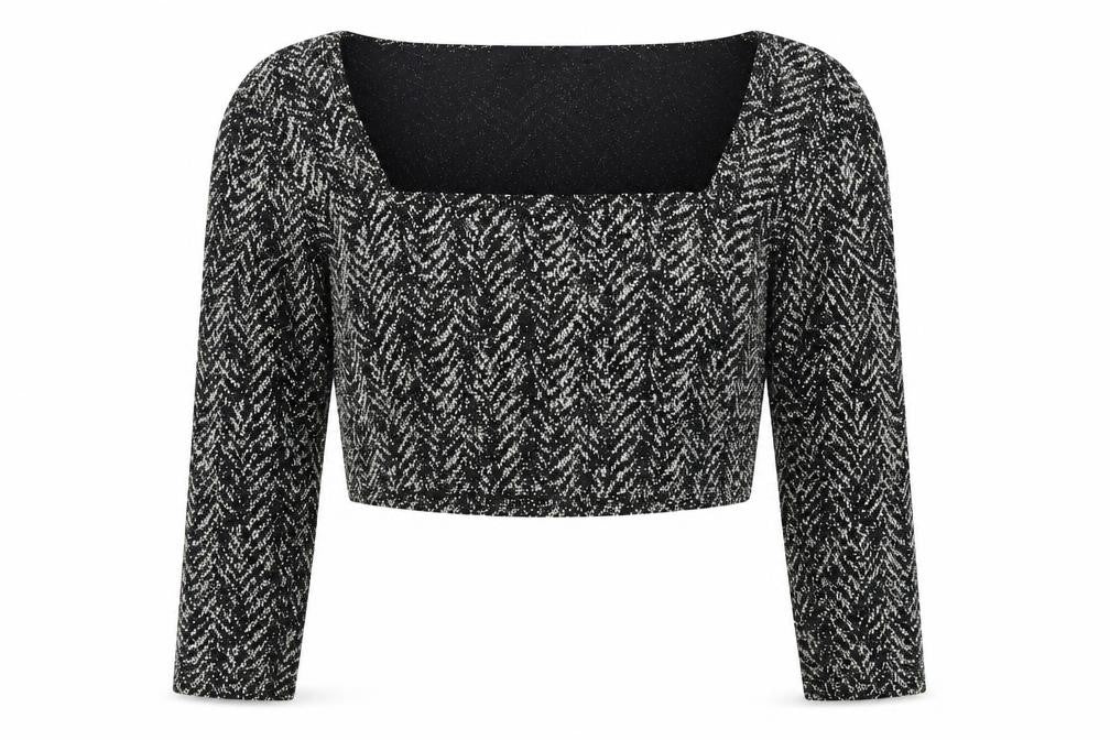 Luna Love Black Cropped Herringbone Blouse Size 10 Women