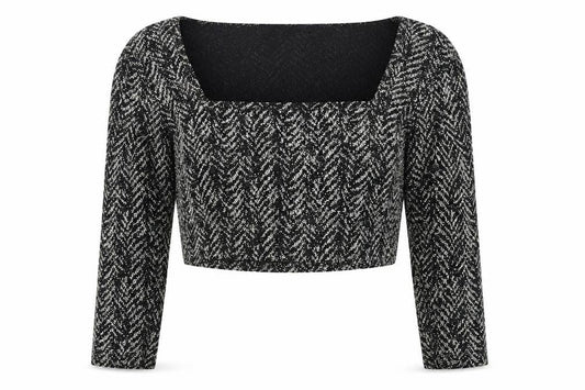Luna Love Black Cropped Herringbone Blouse Size 10 Women