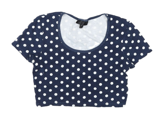 Topshop Women's Blue Cropped Polka Dot T-Shirt Size 8