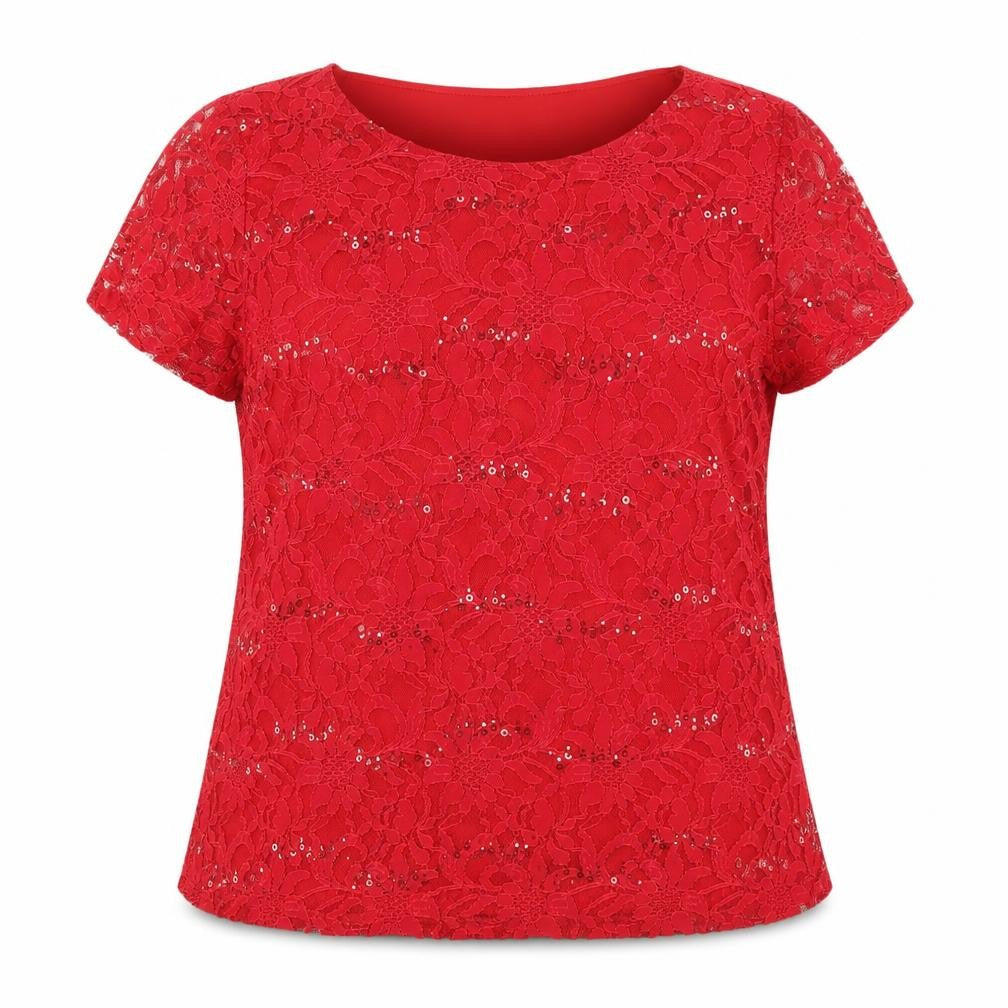 Soon Women's Red Lace Blouse Size 18 Sequin Detail