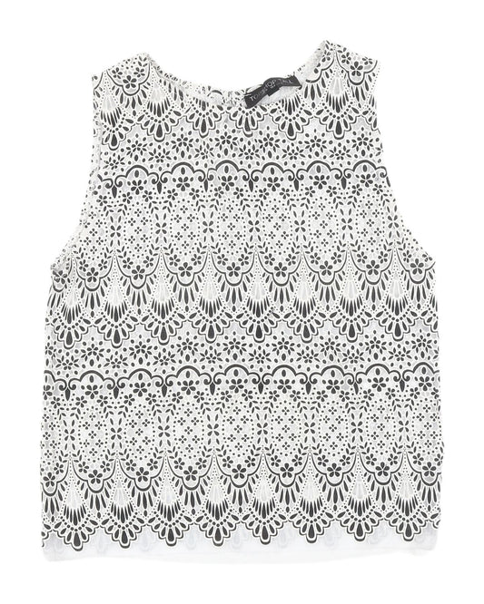 Topshop Tall White Cropped Lace Blouse Size 8
