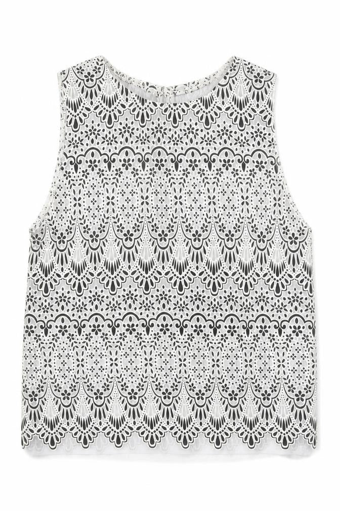 Topshop Tall White Cropped Lace Blouse Size 8