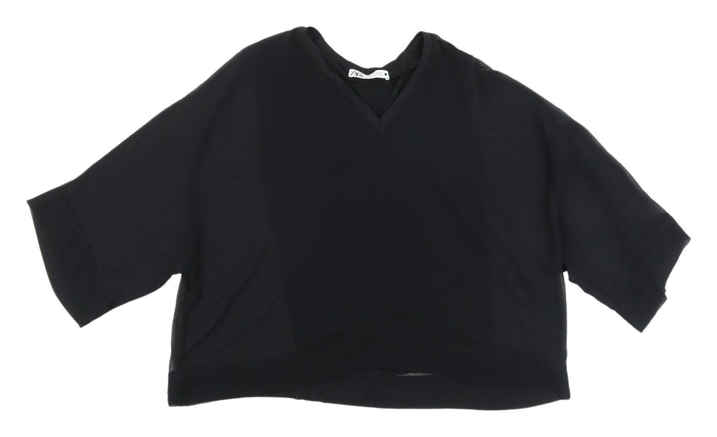 Zara Women's Black Cropped V-Neck Top, Size S, Casual