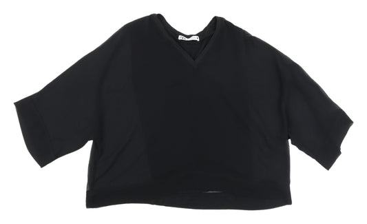 Zara Women's Black Cropped V-Neck Top, Size S, Casual