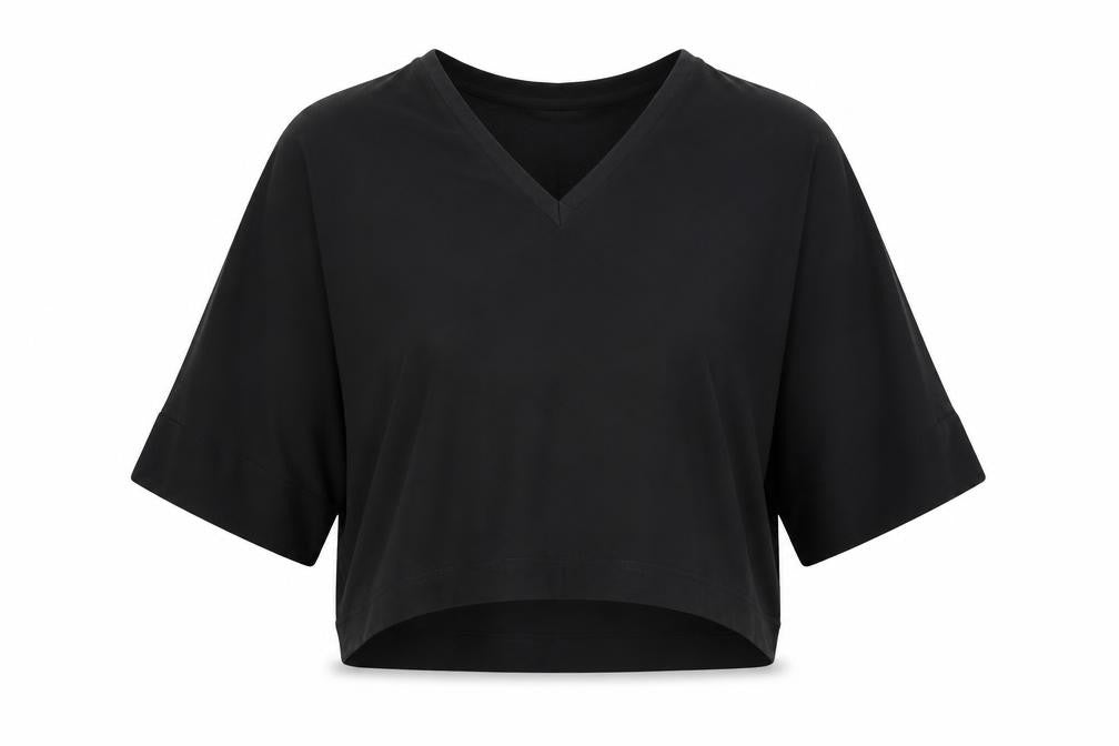 Zara Women's Black Cropped V-Neck Top, Size S, Casual