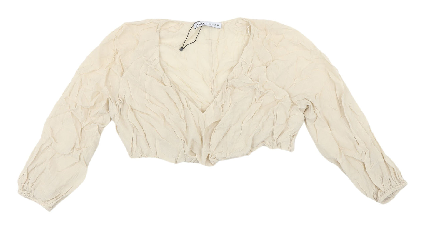 Zara Women's Beige Cropped Blouse, Size 12
