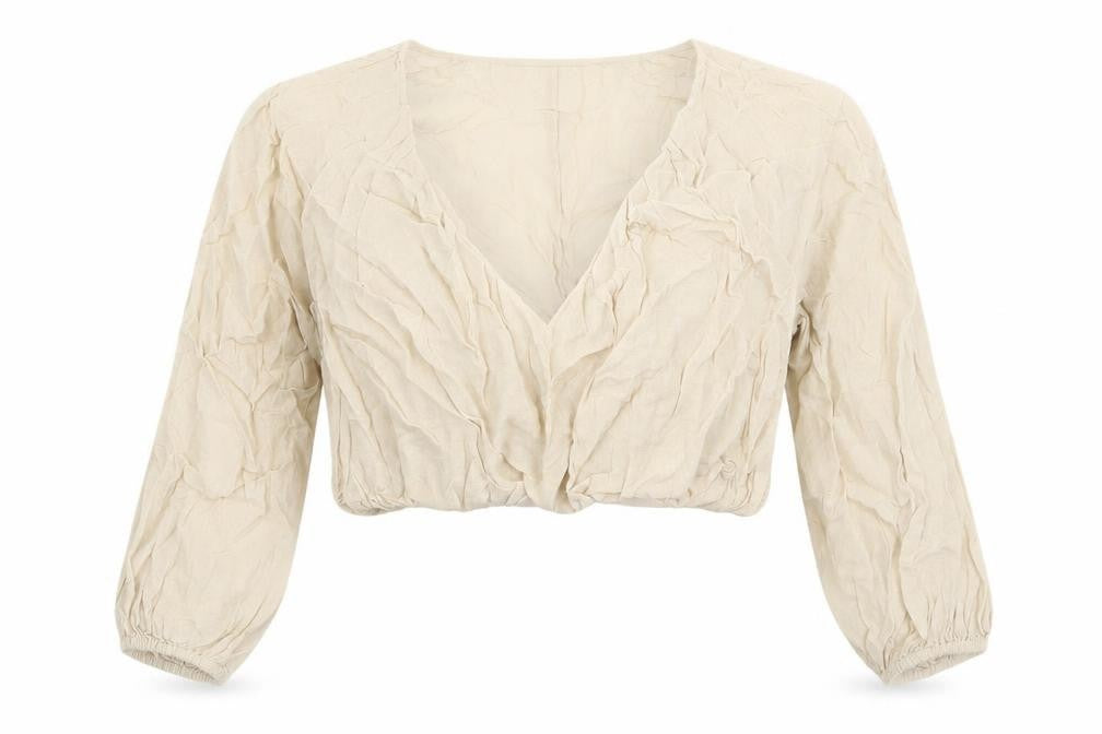 Zara Women's Beige Cropped Blouse, Size 12