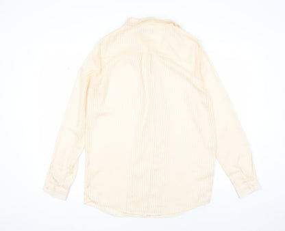 Boohoo Womens Beige Striped Polyester Basic Button-Up Size 6 Collared