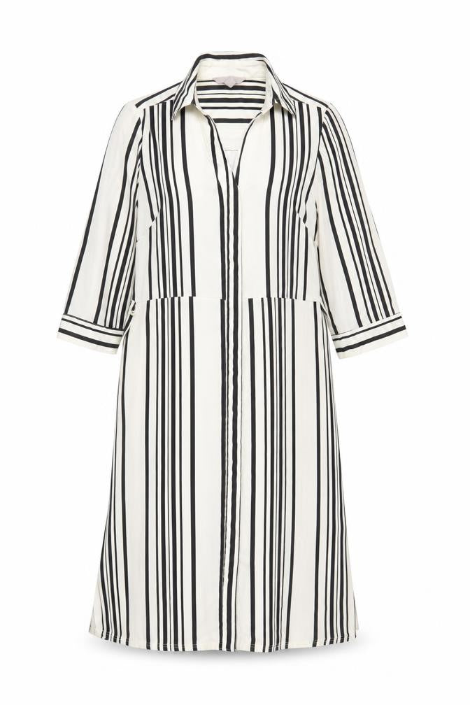 H&M Womens Ivory Striped Polyester Shirt Dress Size 8 Collared Button