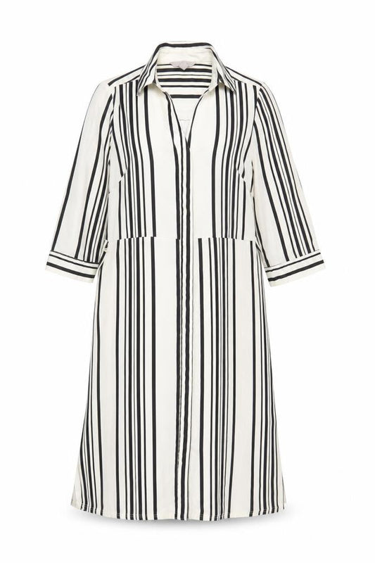 H&M Womens Ivory Striped Polyester Shirt Dress Size 8 Collared Button