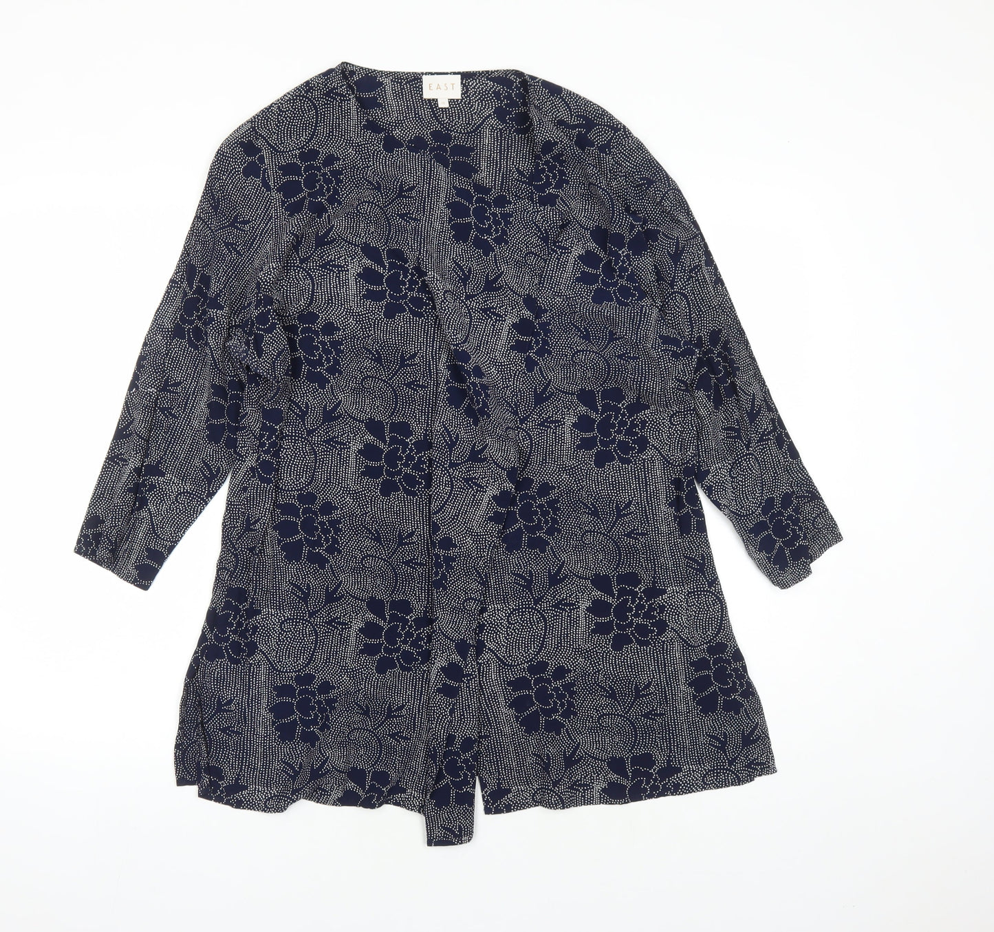 EAST Womens Blue Floral Viscose Basic Blouse Size 10 V-Neck