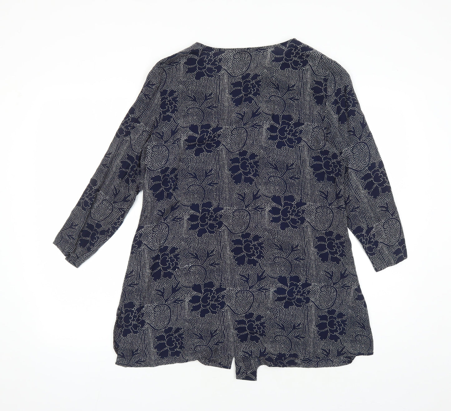 EAST Womens Blue Floral Viscose Basic Blouse Size 10 V-Neck