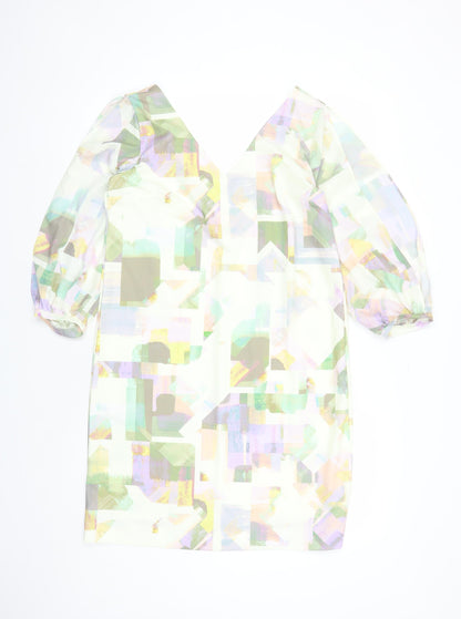 Next Womens Multicoloured Geometric Polyester A-Line Size 10 V-Neck Pullover - Cold Shoulder