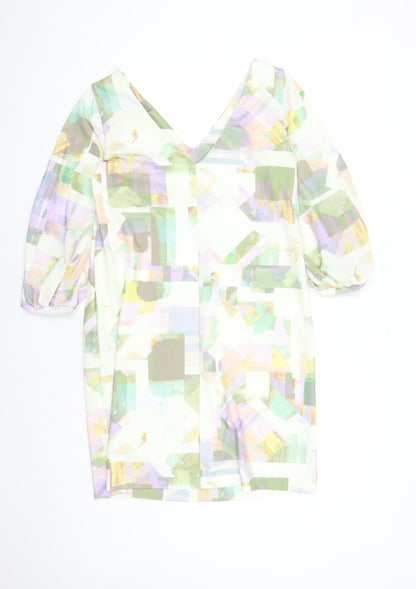 Next Womens Multicoloured Geometric Polyester A-Line Size 10 V-Neck Pullover - Cold Shoulder