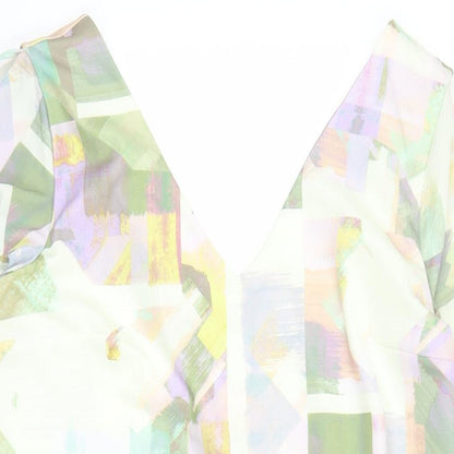 Next Womens Multicoloured Geometric Polyester A-Line Size 10 V-Neck Pullover - Cold Shoulder