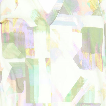 Next Womens Multicoloured Geometric Polyester A-Line Size 10 V-Neck Pullover - Cold Shoulder