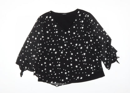 Additional front view of Roman women’s black geometric polyester basic blouse, size UK 18, v-neck - star pattern