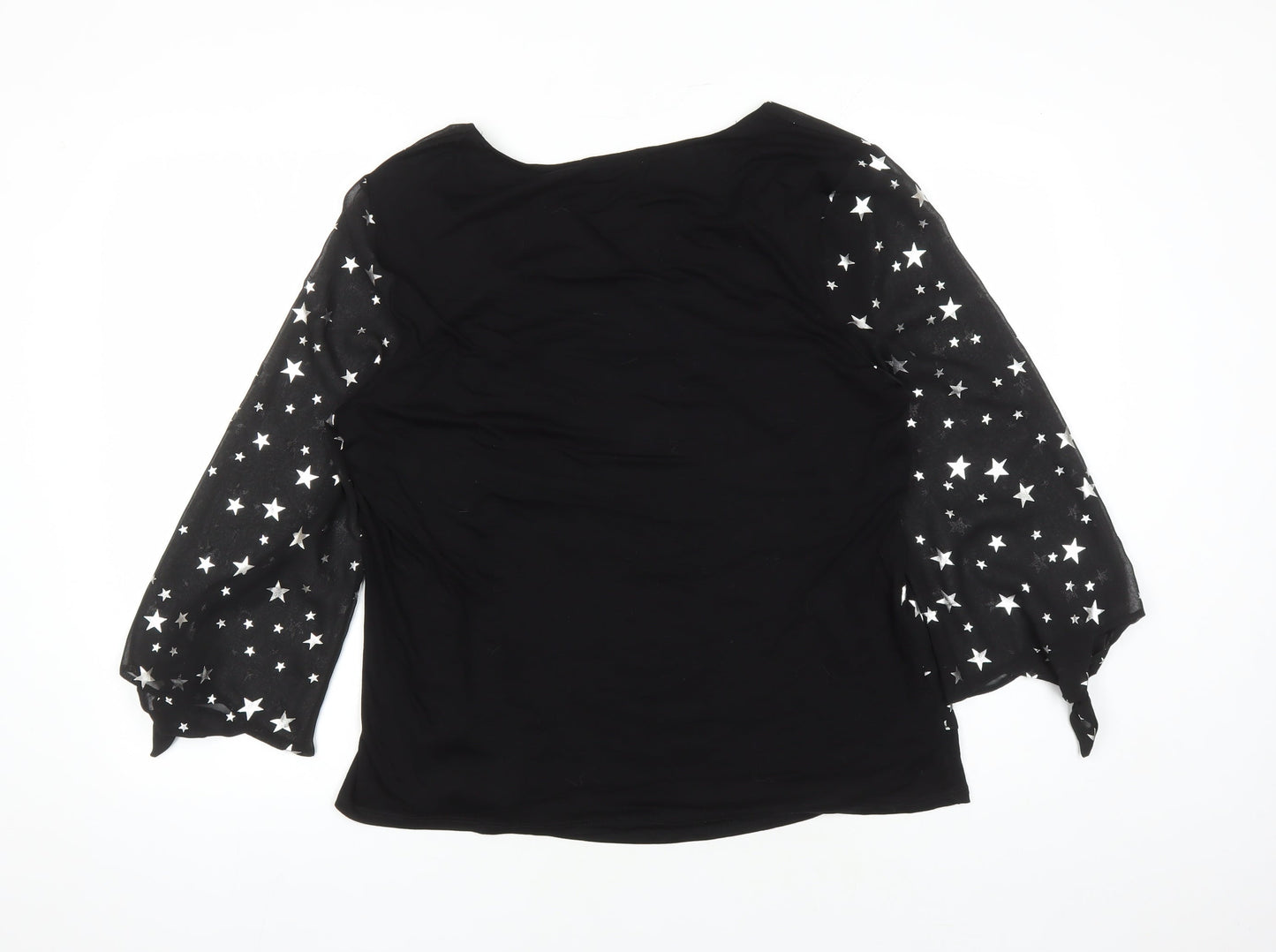 Roman Womens Black Geometric Polyester Basic Blouse Size 18 V-Neck - Star Pattern