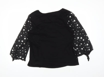 Back view of Roman women’s black geometric polyester basic blouse, size UK 18, v-neck - star pattern
