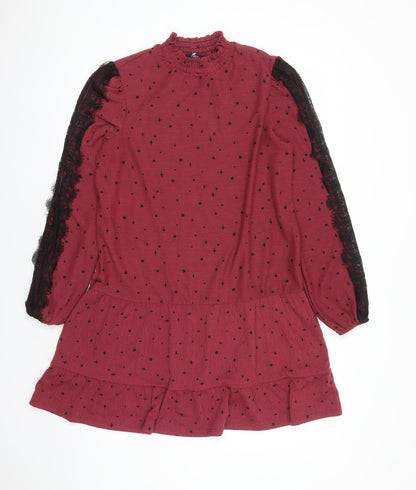 Next Womens Red Geometric Polyester A-Line Size 12 Mock Neck Pullover - Star Pattern