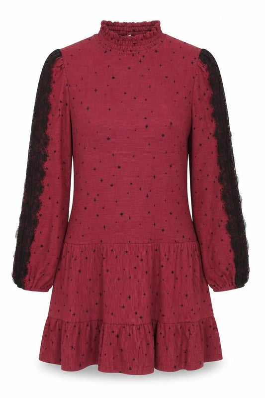 Next Womens Red Geometric Polyester A-Line Size 12 Mock Neck Pullover - Star Pattern