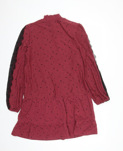 Next Womens Red Geometric Polyester A-Line Size 12 Mock Neck Pullover - Star Pattern
