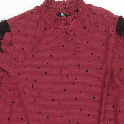 Next Womens Red Geometric Polyester A-Line Size 12 Mock Neck Pullover - Star Pattern