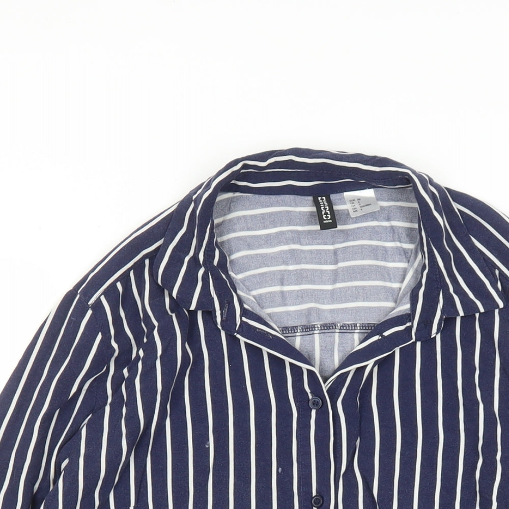 Divided by H&M Womens Blue Striped Viscose Basic Button-Up Size 10 Collared