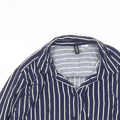 Divided by H&M Womens Blue Striped Viscose Basic Button-Up Size 10 Collared