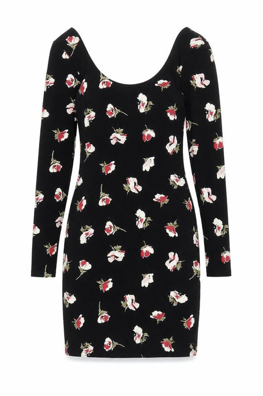 Miss Selfridge Womens Black Floral Polyester Bodycon Size 10 Round Neck Pullover