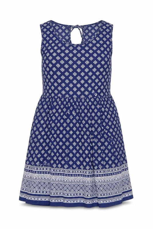 New Look Womens Blue Geometric Viscose A-Line Size 8 Round Neck Tie